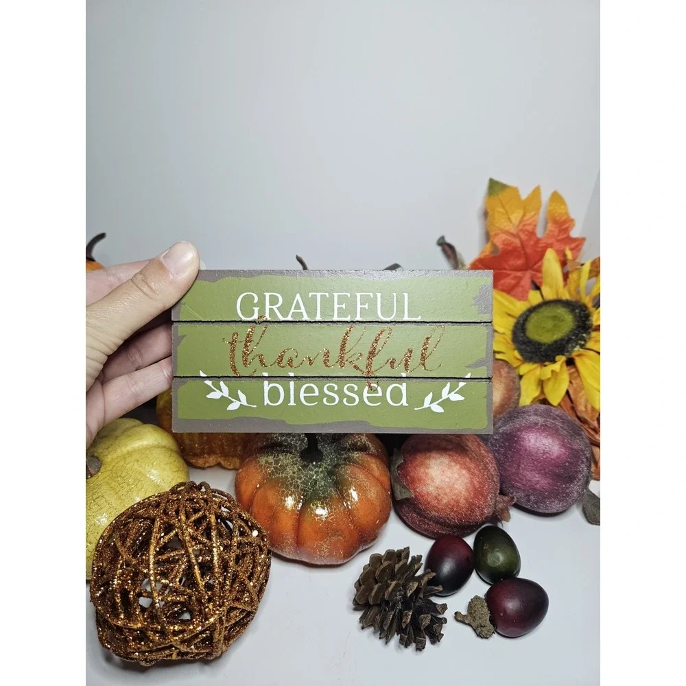 Huge Fall Decor Lot Faux Pumpkins Sunflower Fruit Grateful Sign Gourd Pinecone